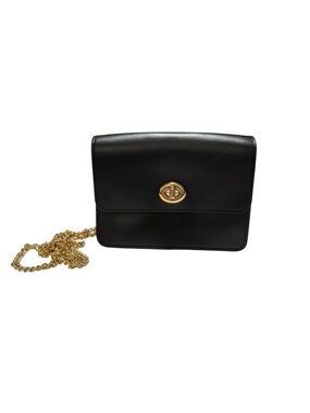 Coach #9257 Vintage Black Leather Crossbody Gold Chain Turnlock Flap Bag